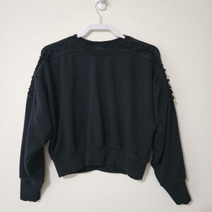 Nike Womens Cropped Oversized Crew-Neck Sweatshirt Black Laced DA0447-010 Size M